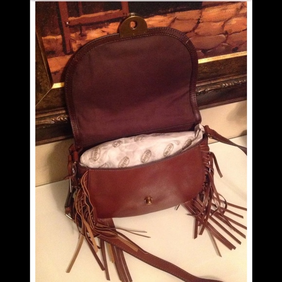 NWT Fossil Women’s Brown Leather Fringe Saddle Crossbody Bag - Picture 9 of 11